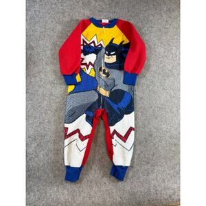 Vintage 90s DC Comics Batman One Piece Pajama Boys 5 Red Blue Lounge Cartoon